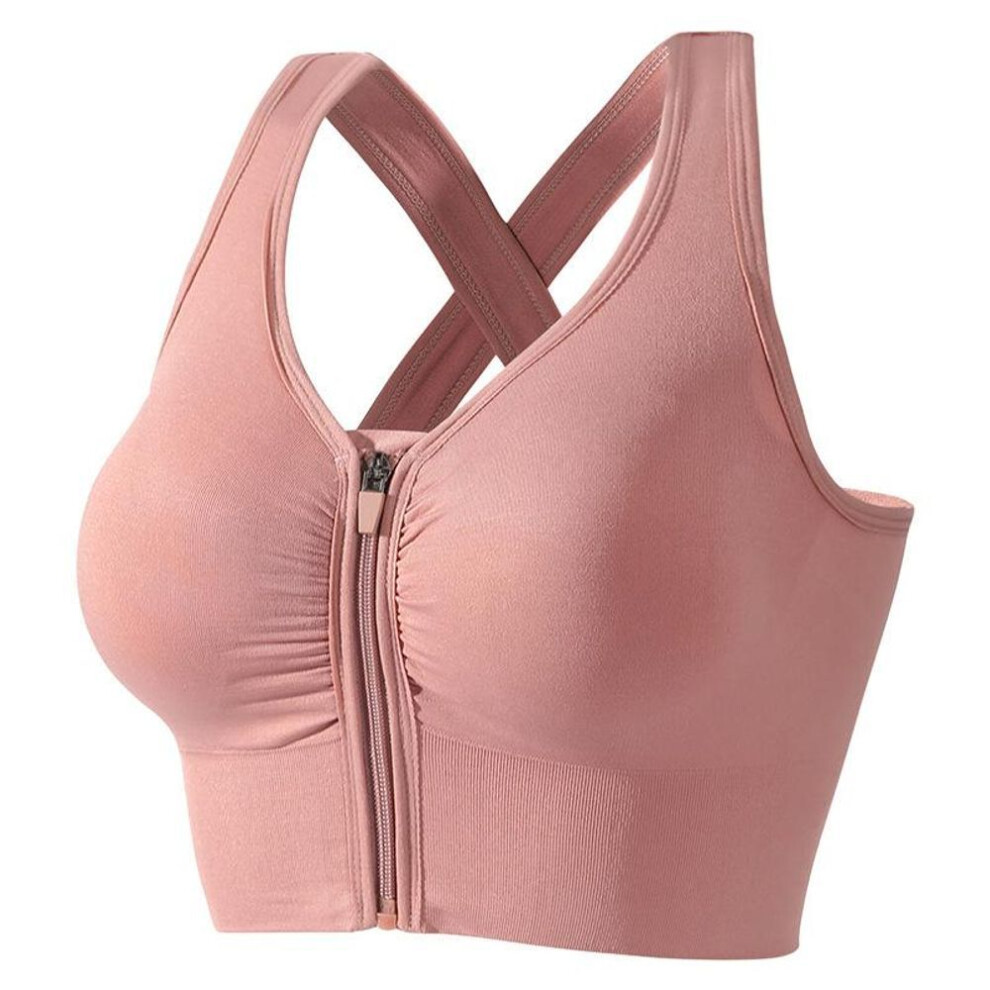 (pink, L) Fashion Zipper Sports Bra Crop Top Fitness Women Sportswear Feminine Sport Top Bras For Fitness Gym Female Underwear Running Push Up Lingerie