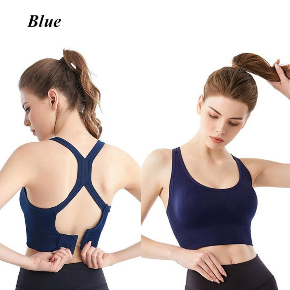 (blue, XL) Women Sports Bra Workout Push Up Seamless Sexy Fast Dry Yoga Fitness Removeable Pads Shockproof Running Wire Free X Shape Back