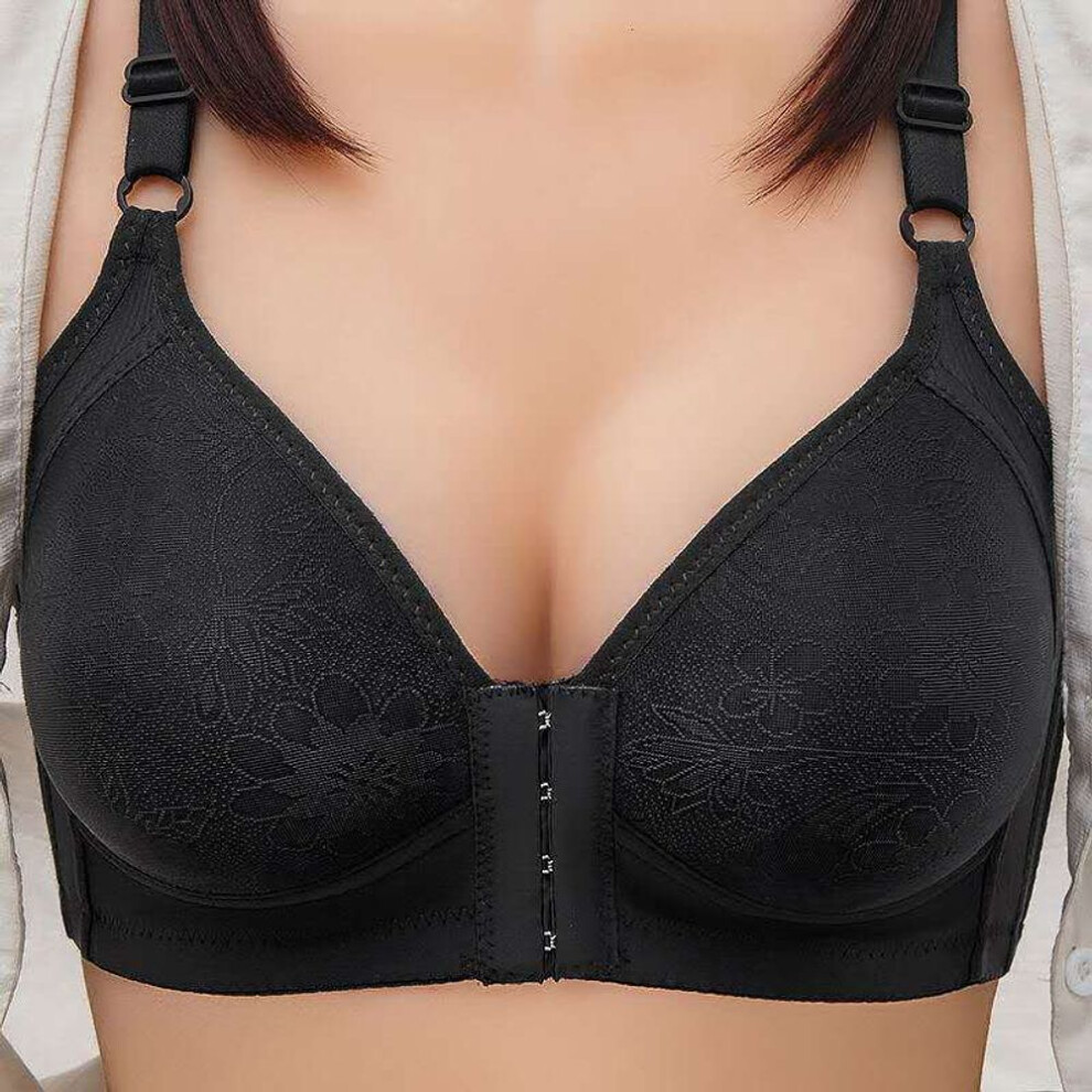 (black, 42/95AB) Front Buckle Bra Thin Section Sexy Breathable No Steel Ring Side Collection Underwear Women Gather Adjustable Bra