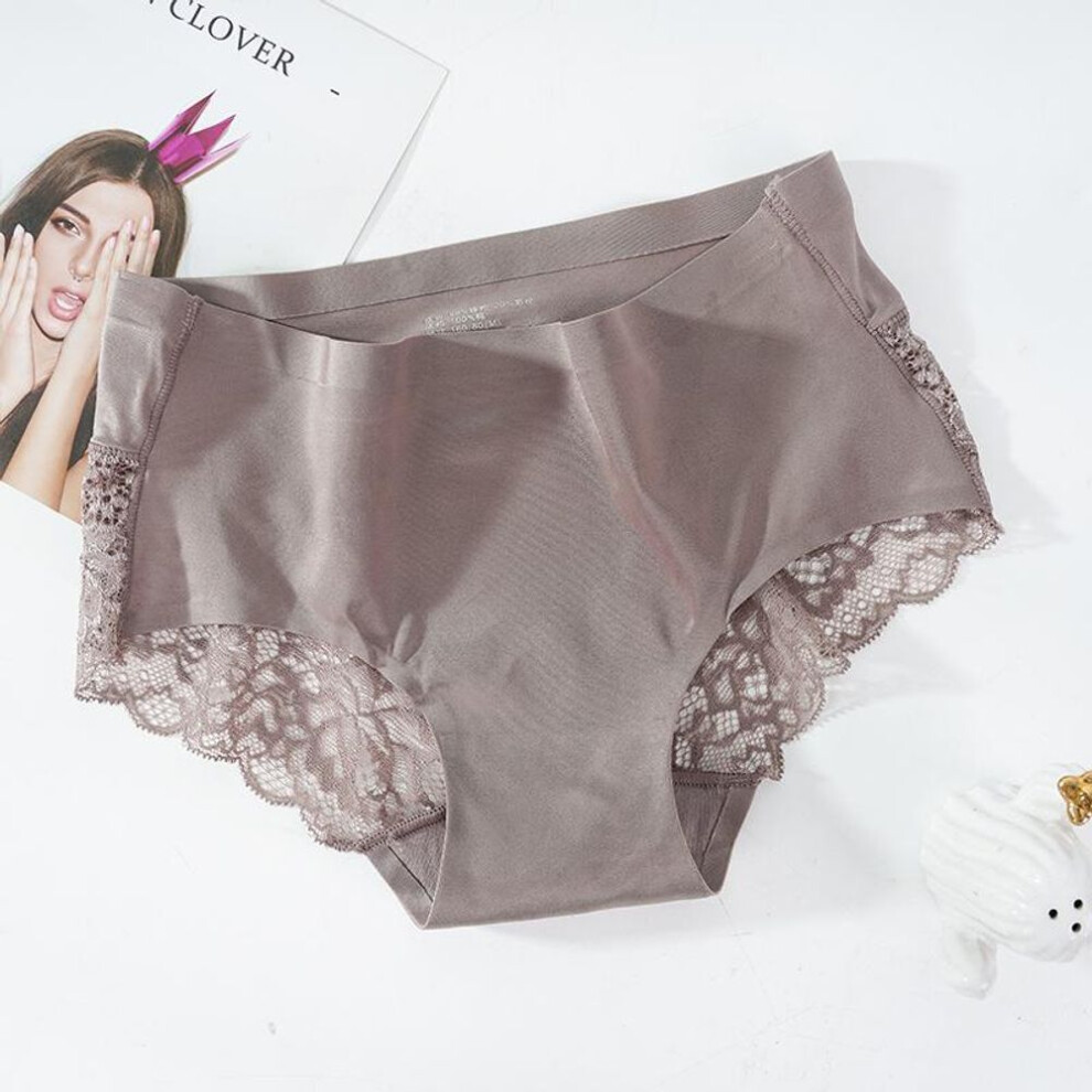 (Coffee, Xl) Women's Seamless Underpants Silk Lace Briefs Underwear Ladies Bikini Panties Middle Waist Hipster Floral Lingerie Girls Intimates Brown