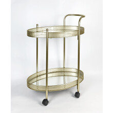Drinks Trolley Bar Carts Two Mirrored Shelves Eye Catching Gold With Castor