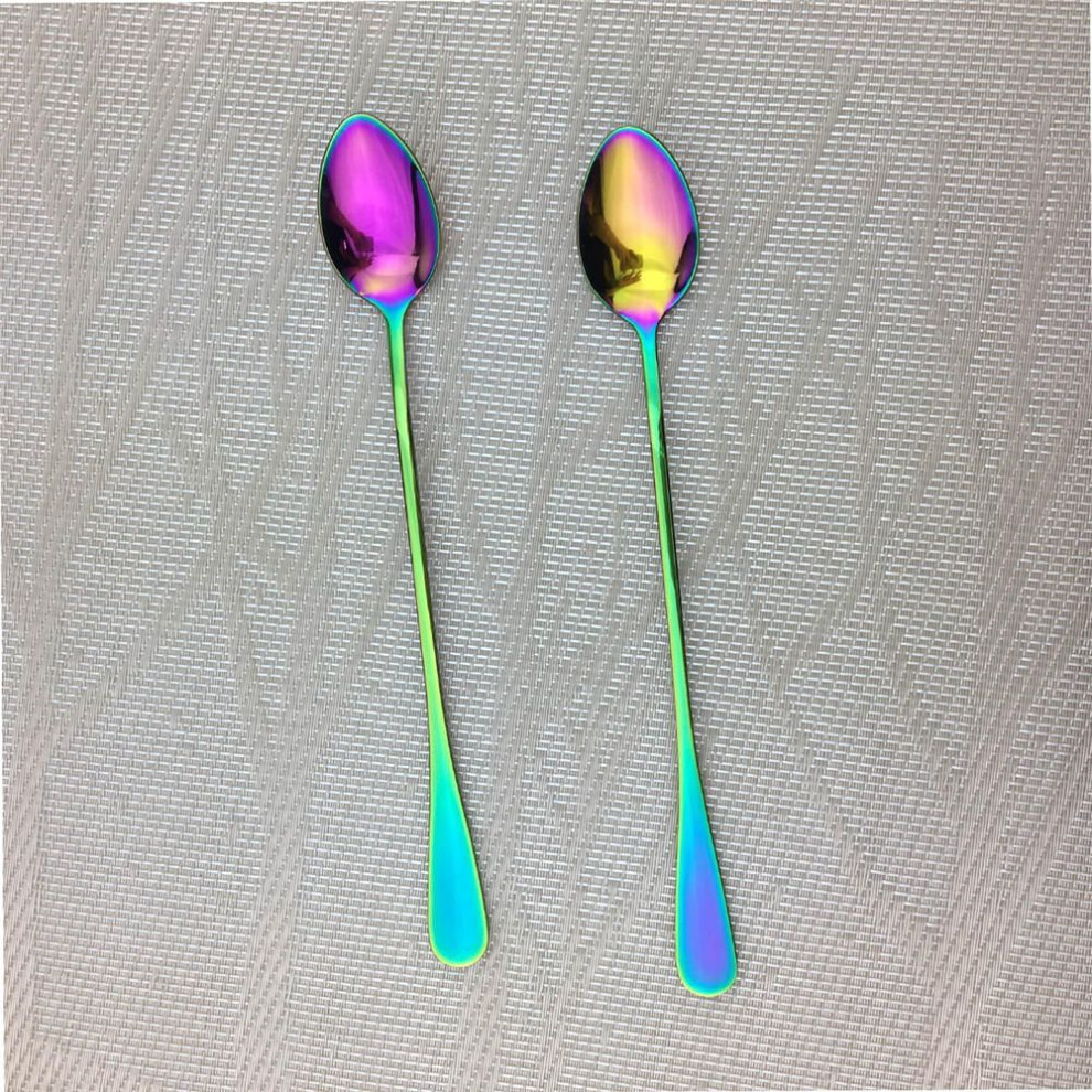 (multicolor, 2pcs Long Spoon) Ice Cream Long Handle Scoop Tableware Set Colorful Dinnerware Spoon Bar Spoons Juice Coffee Stirring Cutlery Set Kitchen Tools