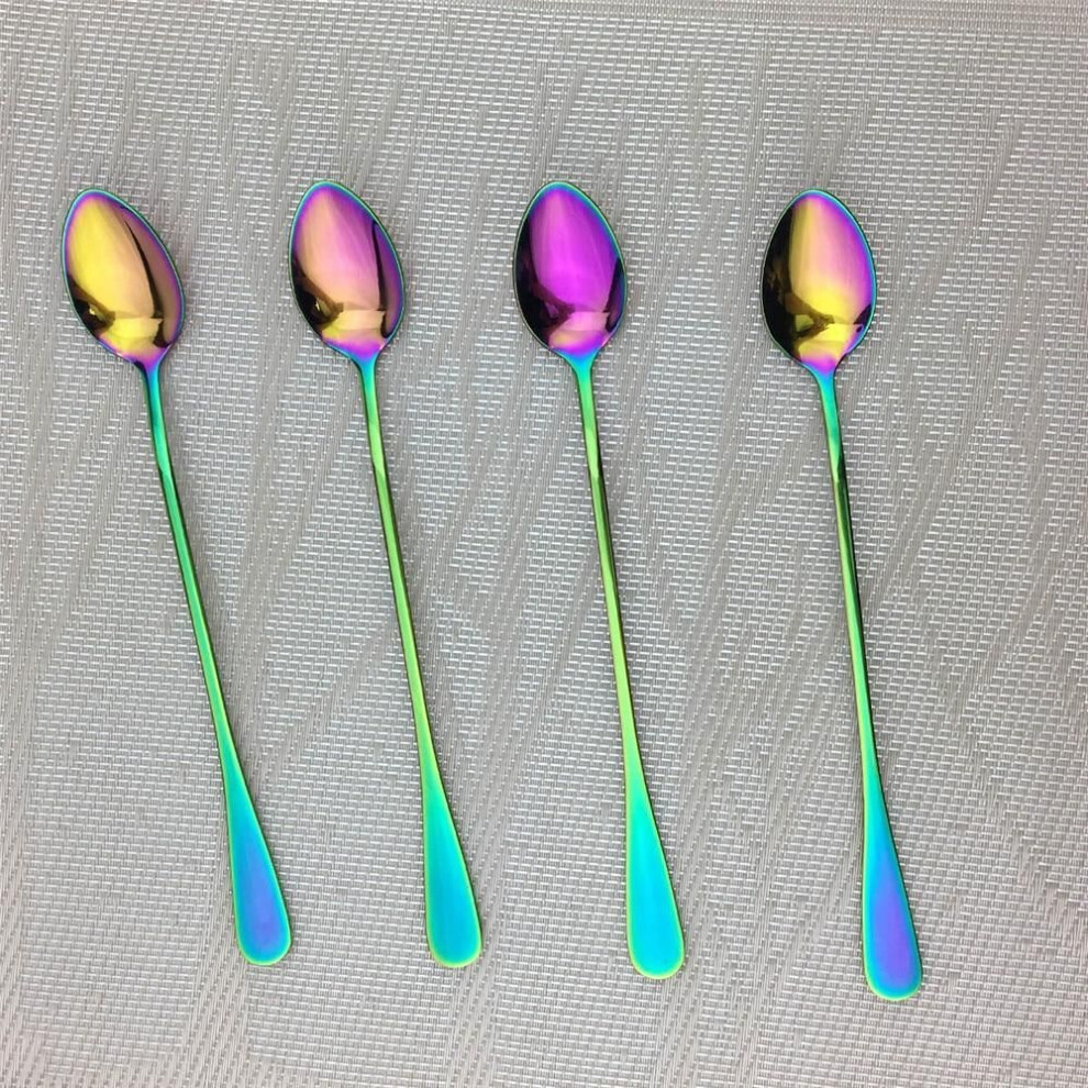 (multicolor, 4pcs Long Spoon) Ice Cream Long Handle Scoop Tableware Set Colorful Dinnerware Spoon Bar Spoons Juice Coffee Stirring Cutlery Set Kitchen Tools