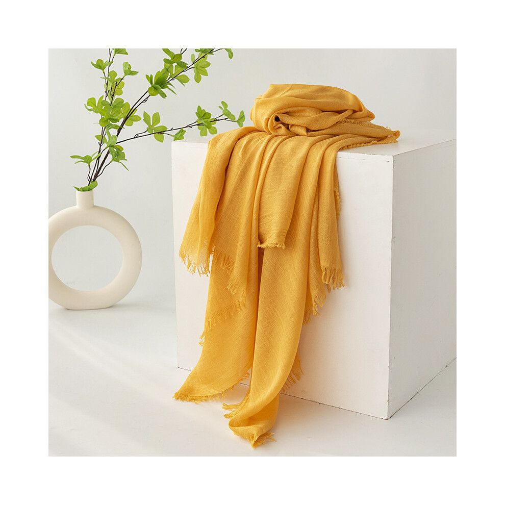 (-1 Bright turmeric, 100cm*190cm) New cotton and linen scarf spring and summer solid color Japanese and Korean atmosphere gauze scarf sunscreen shawl-image-OPC-PHSSKV6-NEW