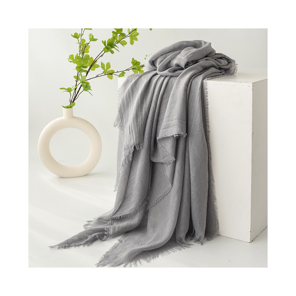 (-20 silver grey, 100cm*190cm) New cotton and linen scarf spring and summer solid color Japanese and Korean atmosphere gauze scarf sunscreen shawl sim-image-OPC-PHSSKV7-NEW