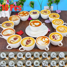 (16pcs) 16PCS Coffee Stencils Set, Barista Cappuccino Arts Templates, Latte Milk Foam Decorative Molds, Plastic Cake Decorating Tools for Kitchen Home Use