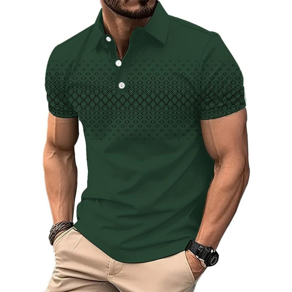 (green, L) Men Summer Short Sleeve Fashion Casual 3D Digital Print Polo Shirt Men Clothes Golf Polo Shirt Tops .