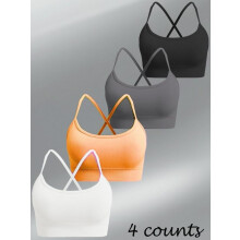 (Multicolor5, S) Women's Solid Color Criss Cross Sports Bra, High Stretch Comfortable Breathable Wireless Backless Sports Bra, Gymclothes