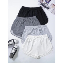 (Multicolor3, XL) Women's 3pcs Solid Drawstring Sports Shorts, Gym Clothing, Casual Fit Elastic Waist Gym Shorts for Running Gym Workout, Gym Clothes