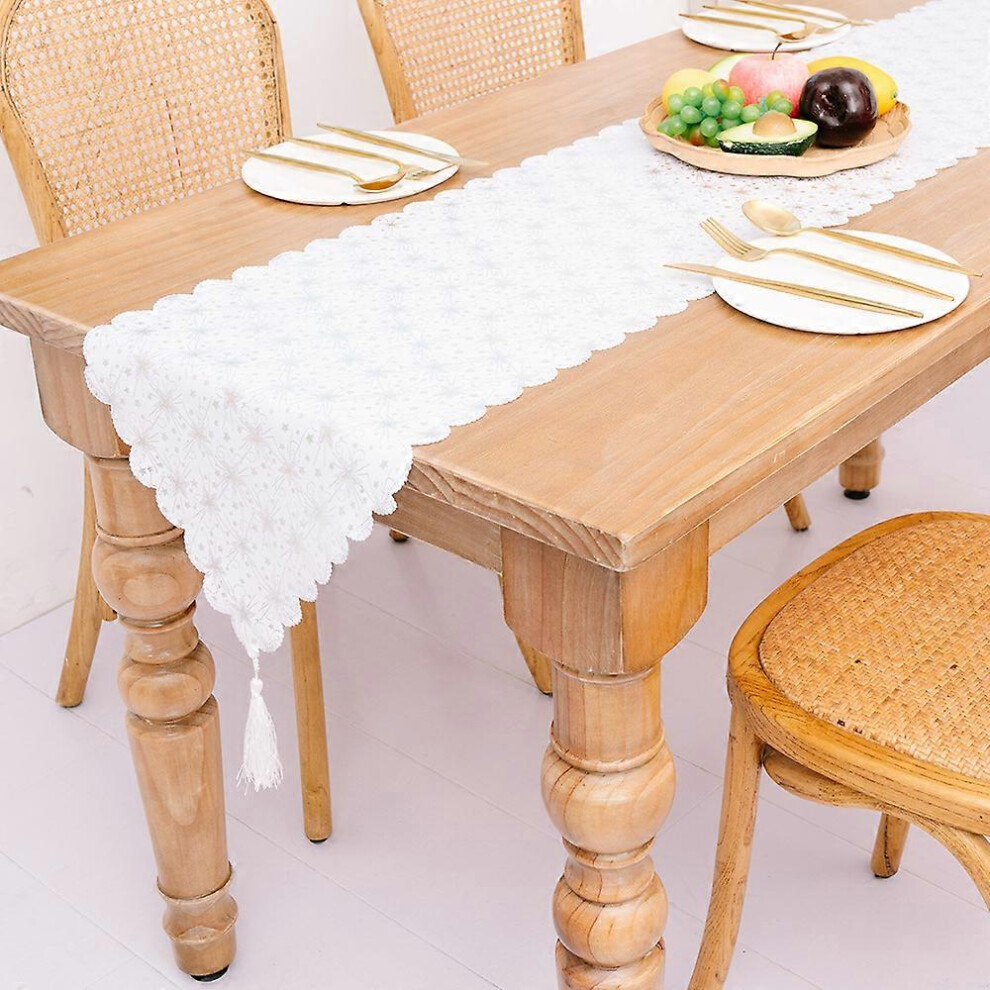 (As show, One size) Christmas Tablecloth (Silver Star) Rectangular Polyester 35 * 180m Christmas Tree Patterns for Christmas Table DecorationPrinted Christmas Tablecloth