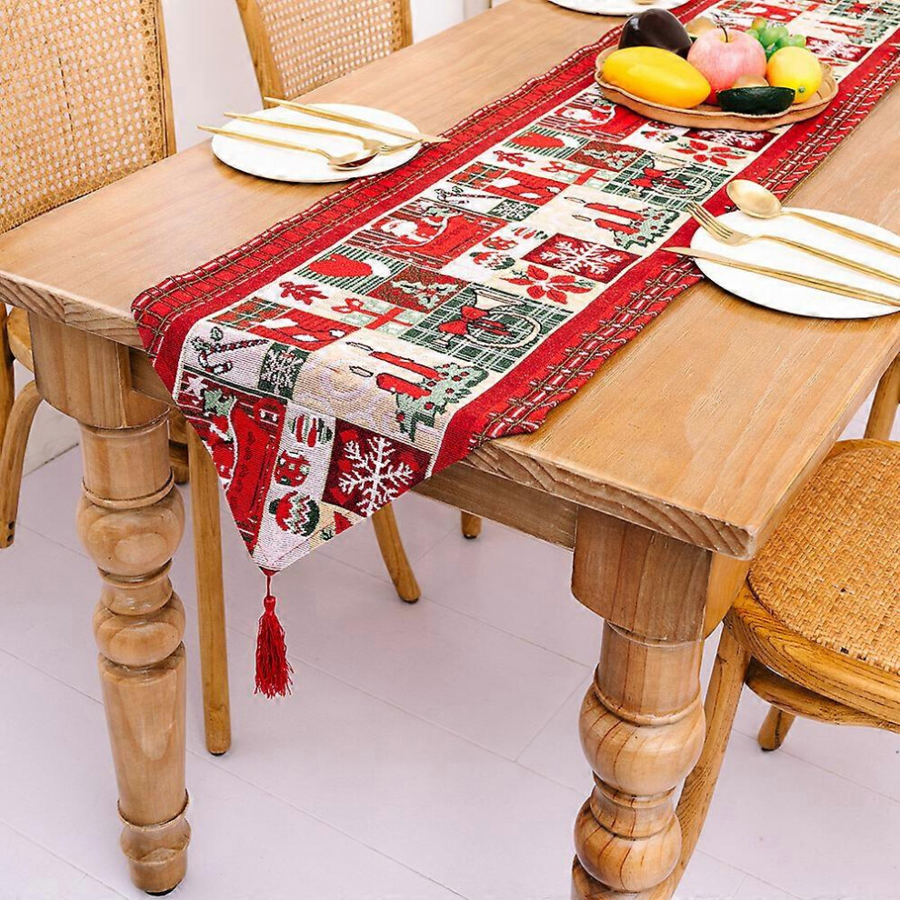 (As show, One size) Rectangular Christmas Tablecloth Polyester 35*180m Christmas Tree Patterns for Christmas Table DecorationPrinted Christmas Tablecloth Absorbent Tablec