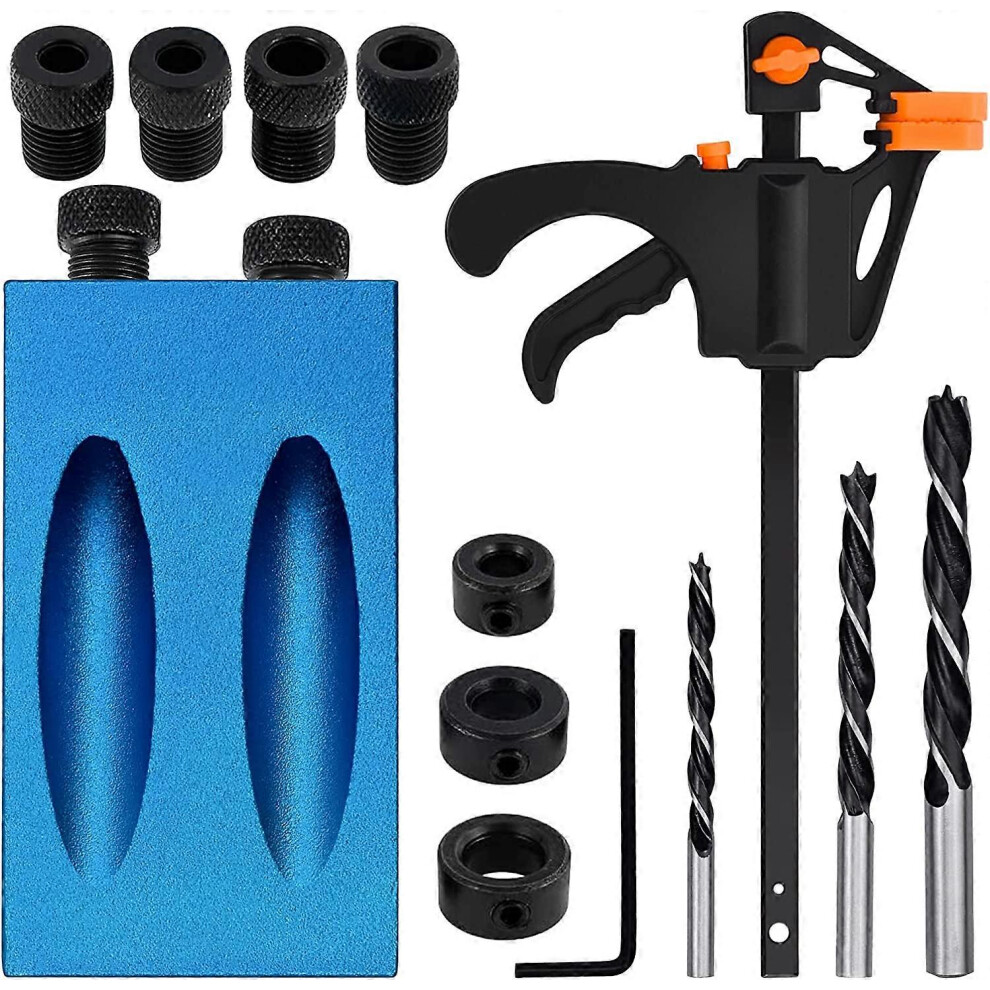 (As show, One size) 15 Pack Drill Guide, 15 Oblique Drill Jig Kit Pocket Hole Jig Joiner Positioner with Adapter for 6/8/10mm Hole