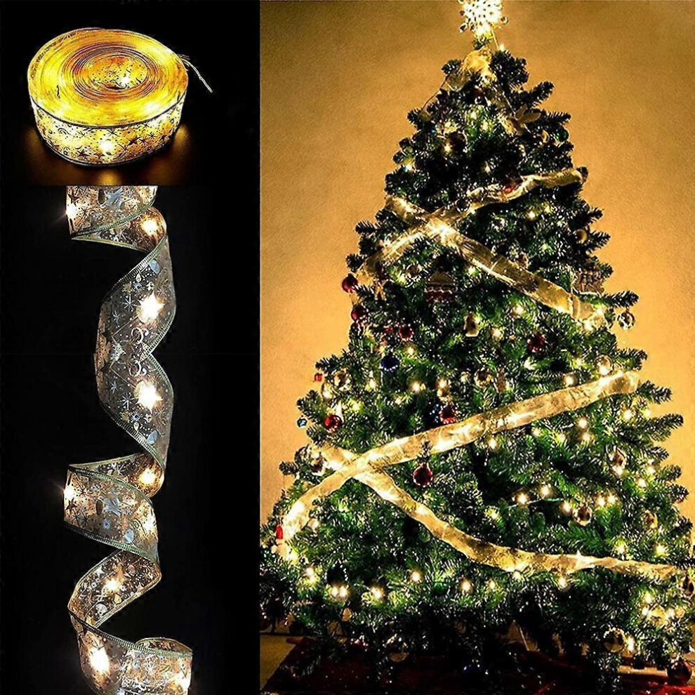 (As Show, One Size) Christmas Tree Light Strip Decorative Classic Hanging Double Layer Light Strip 32.8Ft 100Led With Remote Control (Gold) Gold