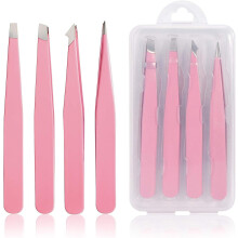 (As show, One size) Tweezers Set 4-piece, Professional Stainless Steel Tweezers, Precision Tweezers For Eyebrows(pink)