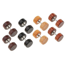 (N810, One size) 4 Pairs Double Sided Wood Earrings Men Women Body Jewelry Barbell Ear Stud