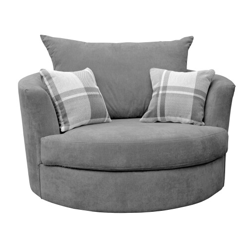 Sofas and More Large Swivel Round Cuddle Chair Fabric (Grey)