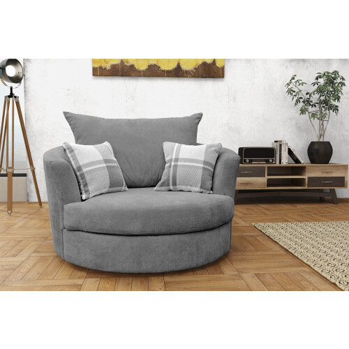 Sofas and More Large Swivel Round Cuddle Chair Fabric (Grey) 1