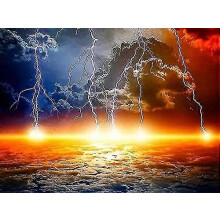 (11.8x15.7 inch, One size) Diy 5d Full Drill Dark Clouds Lightning Diamond Painting By Number Kits For Adults And Children Crystal Sea Cross Stitch Coastal Town Landscape Pictur