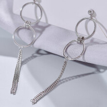 (As show, One size) Statement Dangle Earrings Fringed Tassel Chain Dangler Eardrop Studs, Bridal Post Hoop Earrings Jewelry - Silver