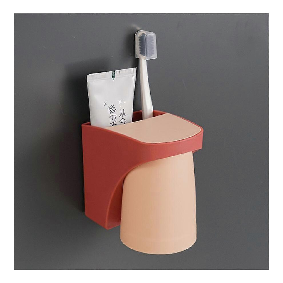 (As show, One size) suspended Magnetic Toothbrush Cup Holder Set Without Punching Toothbrush Holder|toothbrush Holder Red