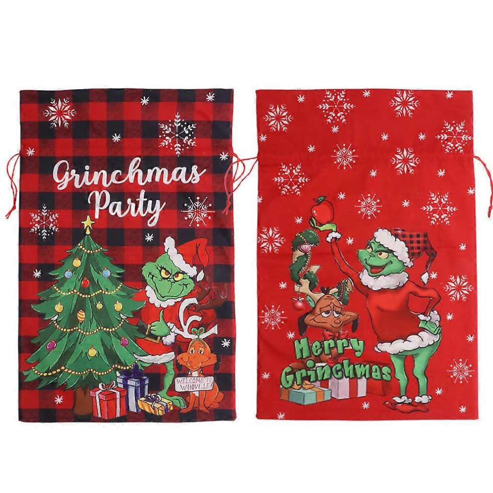 (As show, One size) 2 Pack Christmas Monster Bags with Drawstring, Christmas Gift Pouch Candy Pouch Goody Treat Pouch for Candy Wrapper, Christmas Decorations