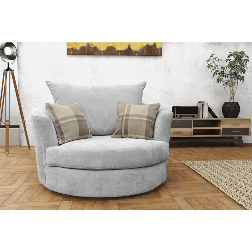 Sofas and More Large Swivel Round Cuddle Chair Fabric (Light Grey) 1