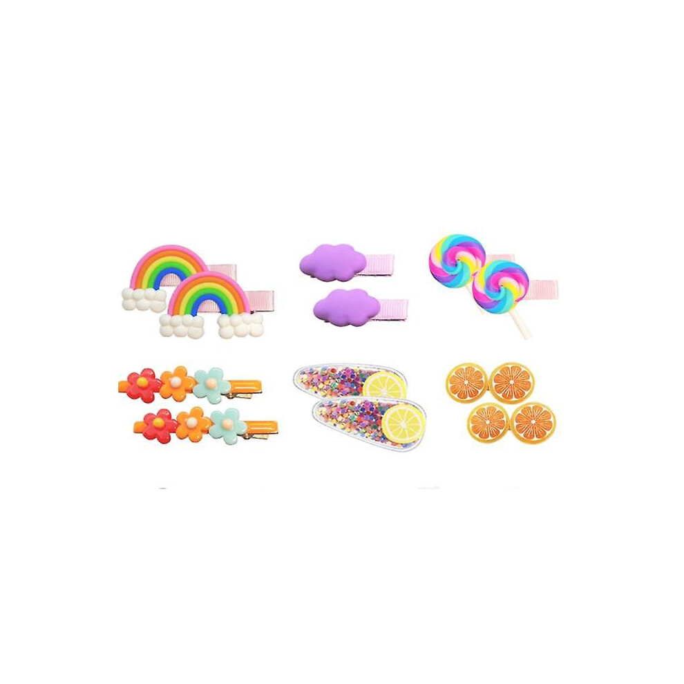 (As show, One size) Hair Clips For Toddler Girls, 12pcs Candy Rainbow Lollipops Barrettes Ice Cream Cute Hair Accessories Pretty Hairpins-image-OPC-PHSSWJH-NEW