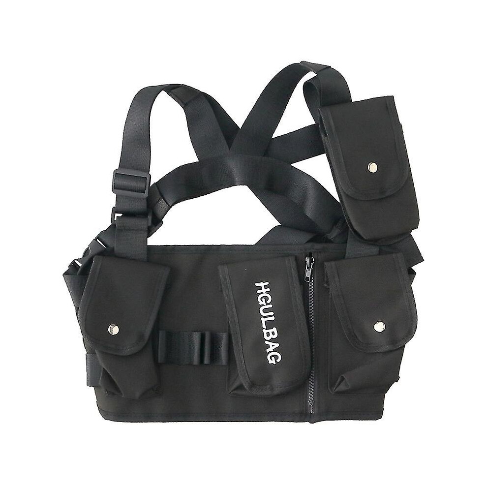 (As show, One size) Adjustable Shoulder Pack Large Crossbody Fanny Pack Walkie Talkie Harness Pack Fashion Waist Bag For Men Women Black