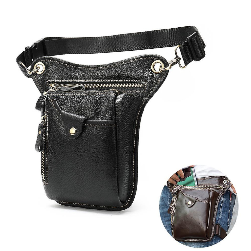 (As show, One size) Genuine Leather Men's Belt Bag Fanny Pack Waist Bag Belt Men Leather Bum Bags Money Belt Shoulder Bags For Men Waist Pack (black)