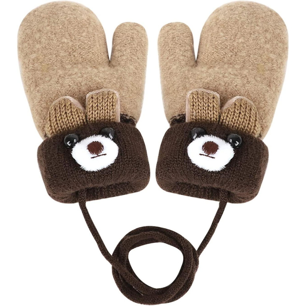 (As show, One size) 0-3 Years Old Baby Thermal Gloves Winter Autumn Thick Knitted Mittens Crochet Warm Soft Full-finger Gloves Cartoon Pattern Cute Gloves Ski Snowboard C