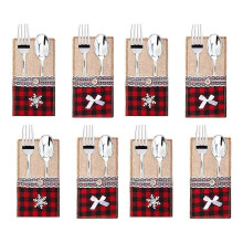 (As show, One size) Christmas Burlap Cutlery Holders Pouch Bags With Lace Utensil , For Christmas Wedding Party
