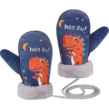 (As show, One size) 0-3 Years Girl Boy Winter Gloves And Mittens, Kids Thick Mitten Knitted Glove With String Warm Glove Cute Dinosaur Pattern Mitten For Children Skiing