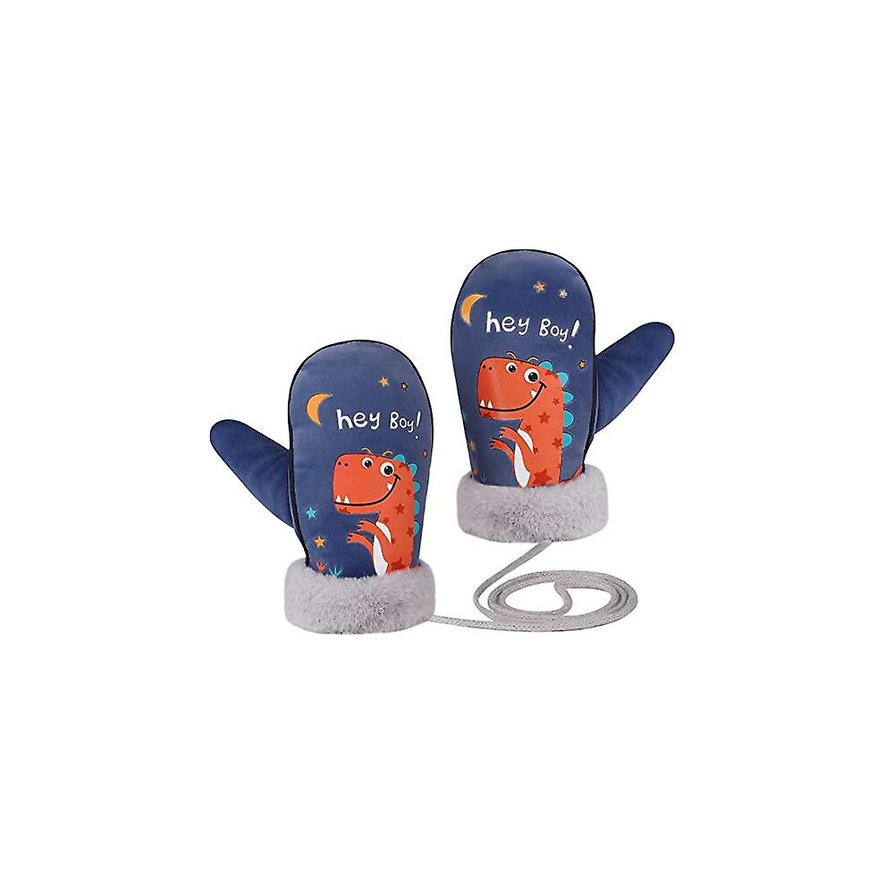 (As show, One size) 0-3 Years Girl Boy Winter Gloves And Mittens, Kids Thick Mitten Knitted Glove With String Warm Glove Cute Dinosaur Pattern Mitten