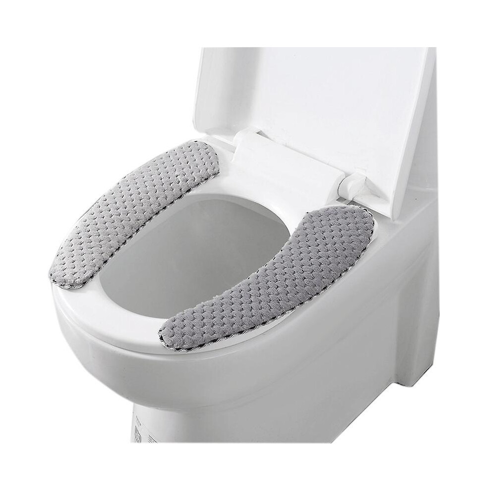 (As show, One size) 2pairs Plush Warm Thick Padded Toilet Seat Cover Mat Non Slip Soft Toilet Seat Cushion Washable Bathroom Warmer With Self-adhesive