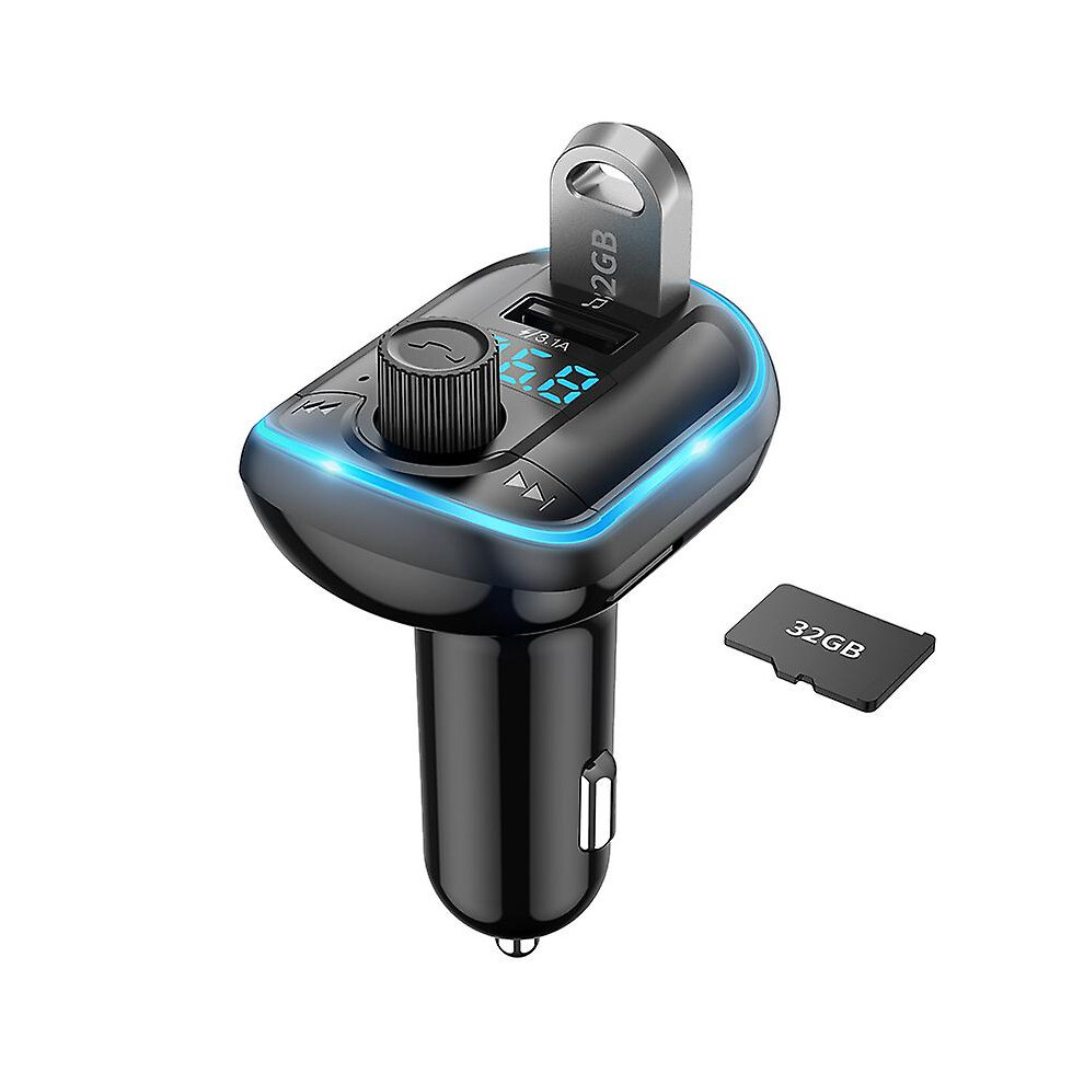 (As Show, One Size) 5.0 Tooth Fm Transmitter For Car Mp3 Player - Dual Usb Port Radio Adapter, With Led Backlight Car Charger Built-In Microp Blue