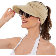 (As show, One size) Sun Hats For Women Uv Protection Sun Visor Wide Brim Summer Hats With Ponytail