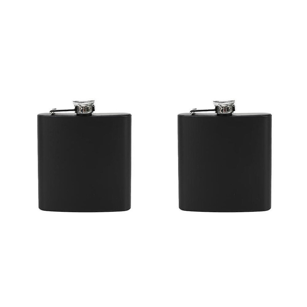 (As Show, One Size) 2 Pack Hip Flask For Liquor, 8 Oz Stainless Steel Leakproof Leather Cover Pocket Flask Black