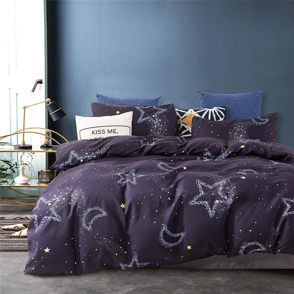 (As show, One size) Bedding Set With 1 Microfiber Duvet Cover And 2 Pillowcases, 264 X 228 Cm, 50 X 91 Cm, The Stars And The Moon, Three Piece Pillowcase Quilt Cover