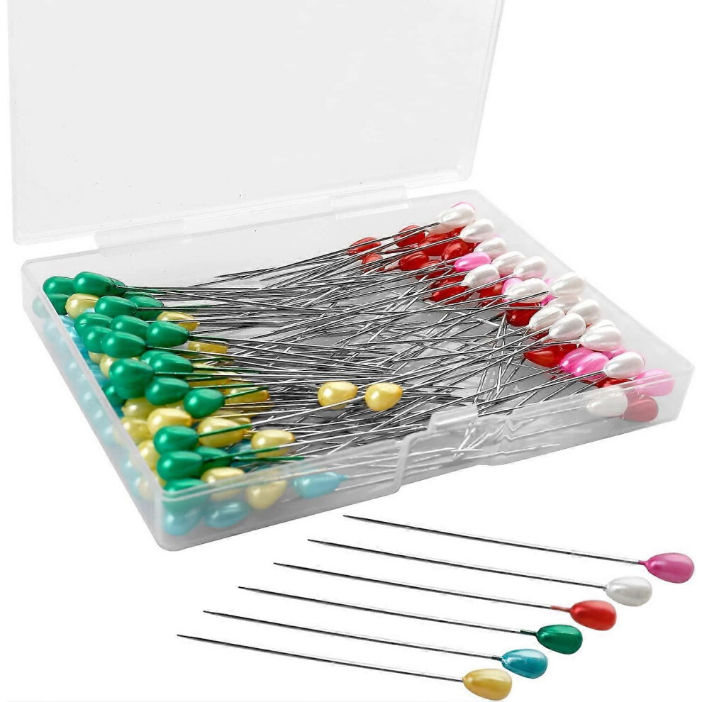 (As Show, One Size) 144 Pieces Of Colored Brooches, Pearl Head Needles, Sewing Needles, Straight Wedding Dress, Bouquet Needles White