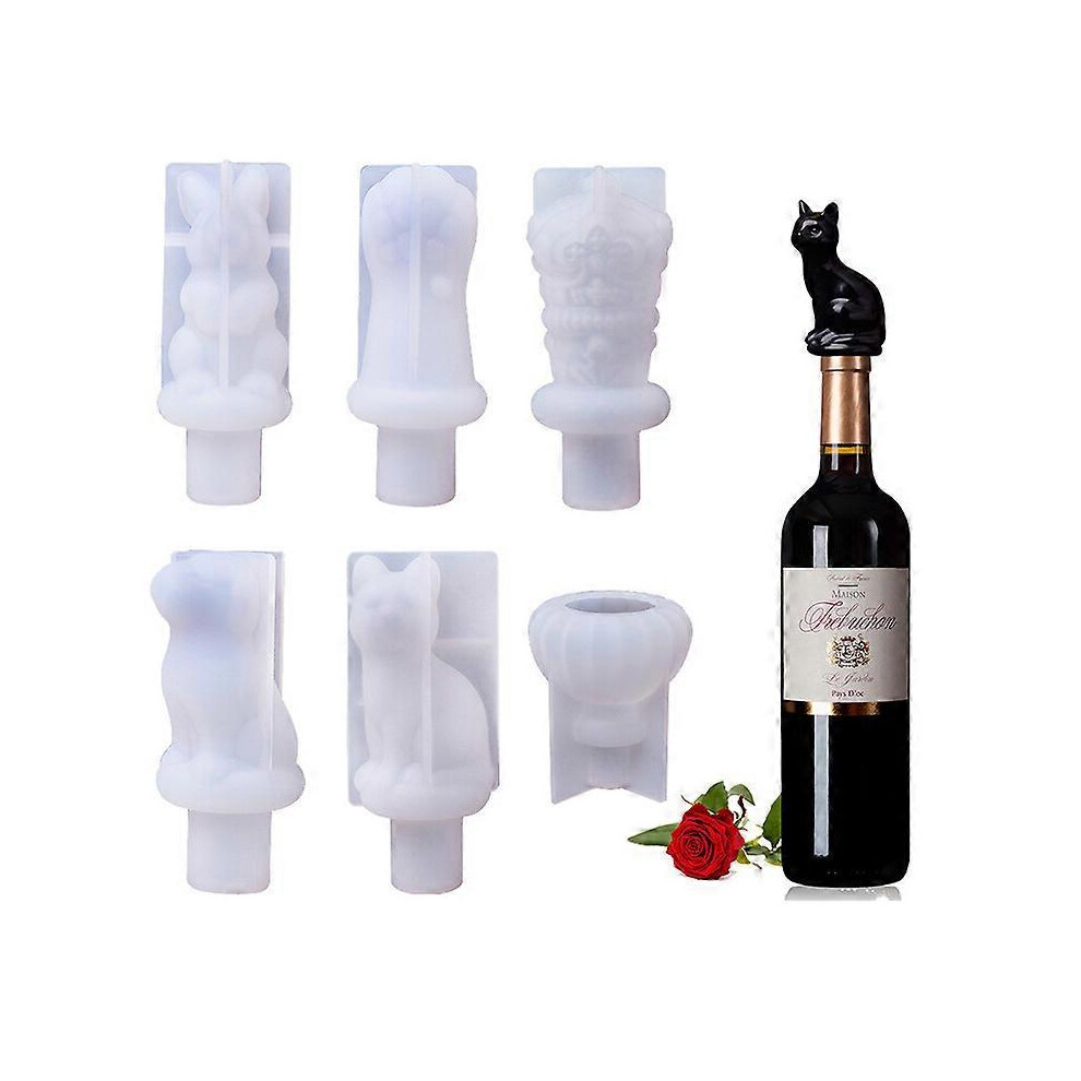 (As show, One size) 6 Pack Handmade Mold Red Wine Bottle Stopper Molds Undeformed Silicone Resin Flexible Cap Non-stick Mould Decoration Accessory