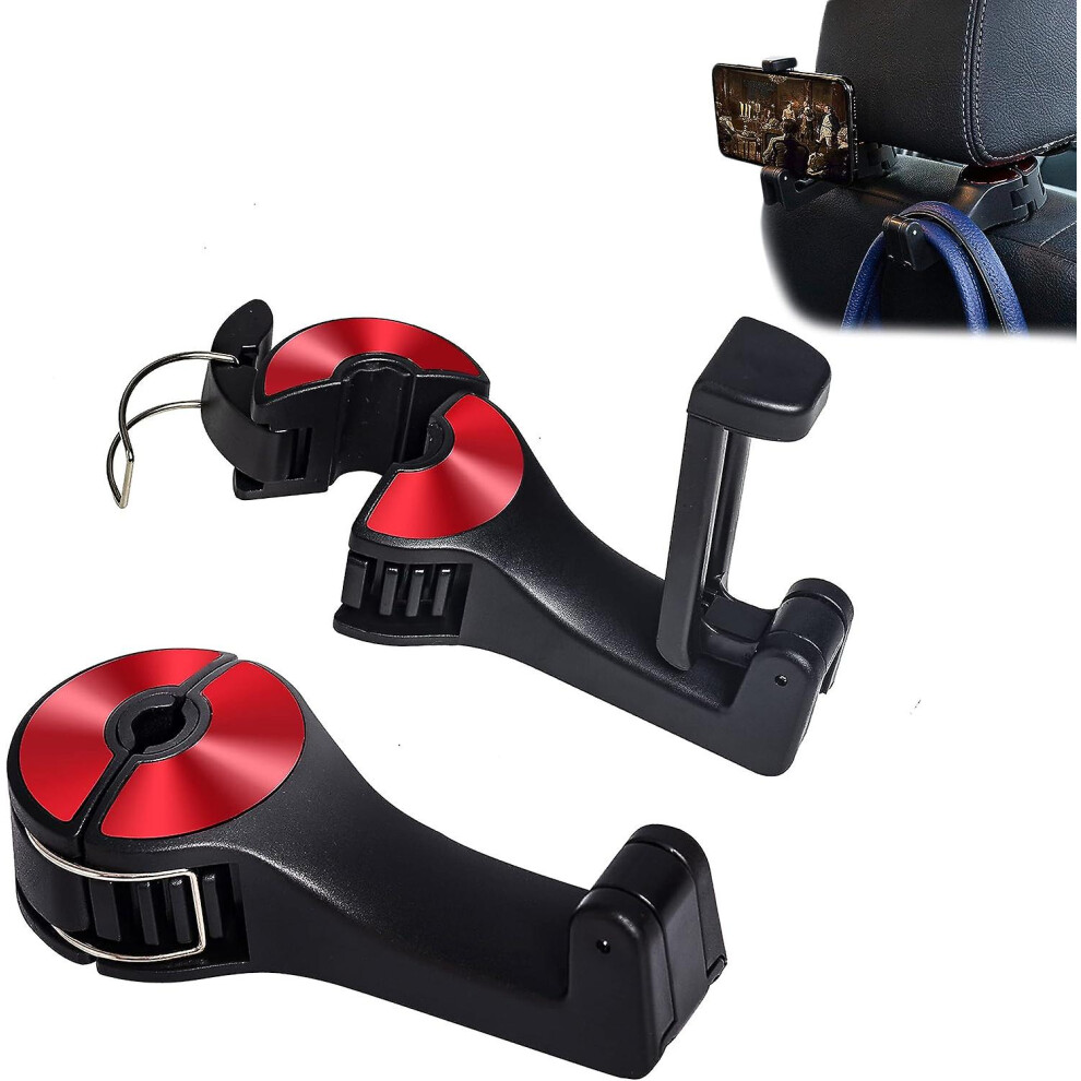 (As Show, One Size) Car Seat Hooks For Purses And Bags With Phone Holder, Universal Car Headrest Storage Organizer Hanger Hook With Lock, 360 Rotation 4633503710488