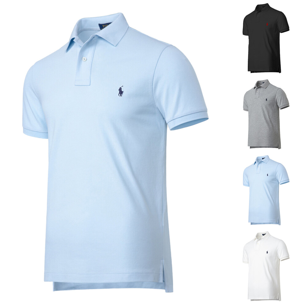 (White, XL) Ralph Lauren Mens Cotton Polo T-shirt Short Sleeve Tops Casual Shirts with Logo