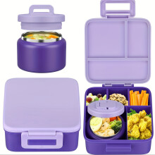 (Purple) Shock-Resistant Bento Lunch Box Set with 8Oz Insulated Jar, Leak-Proof, 4 Compartments, 2 Removable Dividers, Bpa-Free, Dishwasher Safe