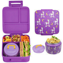 (Purple Unicorn) Shock-Resistant Bento Lunch Box Set with 8Oz Insulated Jar, Leak-Proof, 4 Compartments, 2 Removable Dividers, Bpa-Free, Dishwasher Safe