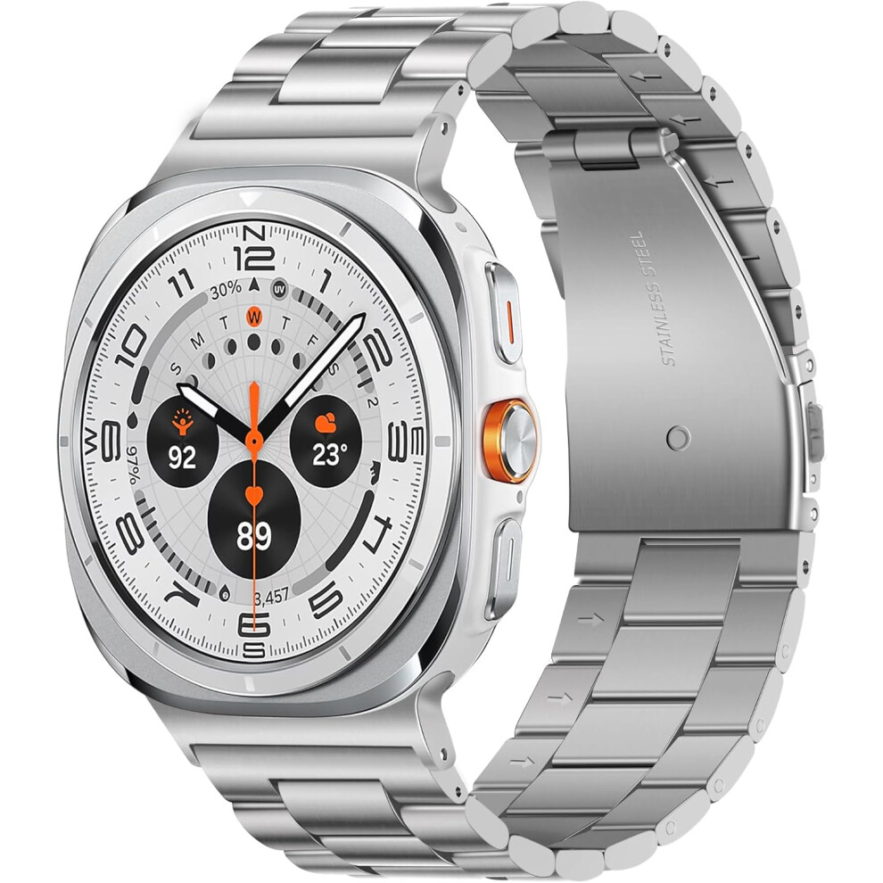 (Galaxy Watch Ultra 47mm, Silver) No Gap Straps Compatible with Samsung Galaxy Watch 7/6 44mm 40mm, 20mm Metal Band for Galaxy Watch FE/6 Classic 47mm