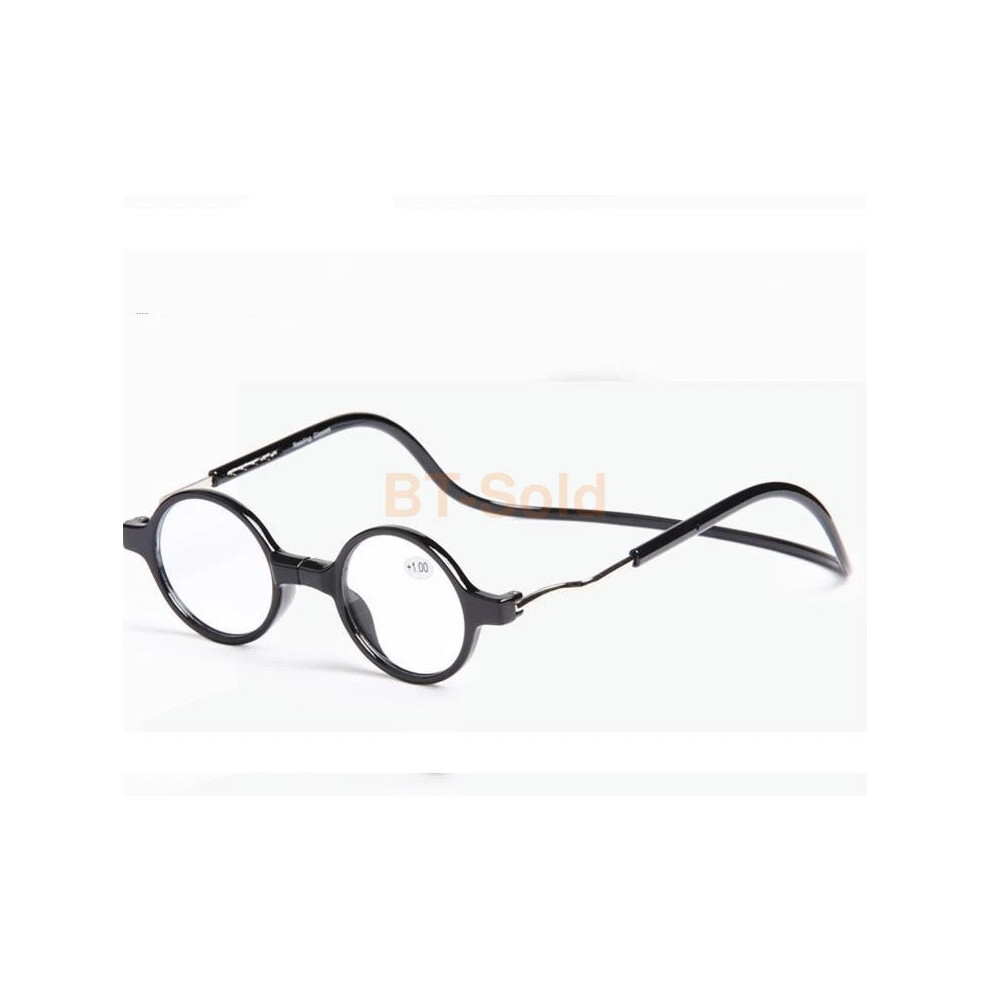 (Black, +2.5) +1.0~+4.0 Folding Magnetic Reading Glasses Snap Click Front Neck Hanging Glasses