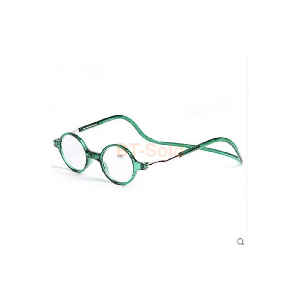 (Green, +2.5) +1.0~+4.0 Folding Magnetic Reading Glasses Snap Click Front Neck Hanging Glasses