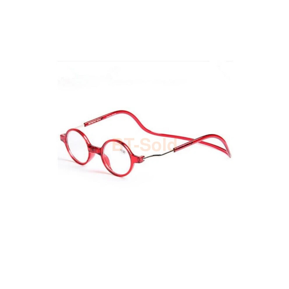 (Red, +2.5) +1.0~+4.0 Folding Magnetic Reading Glasses Snap Click Front Neck Hanging Glasses