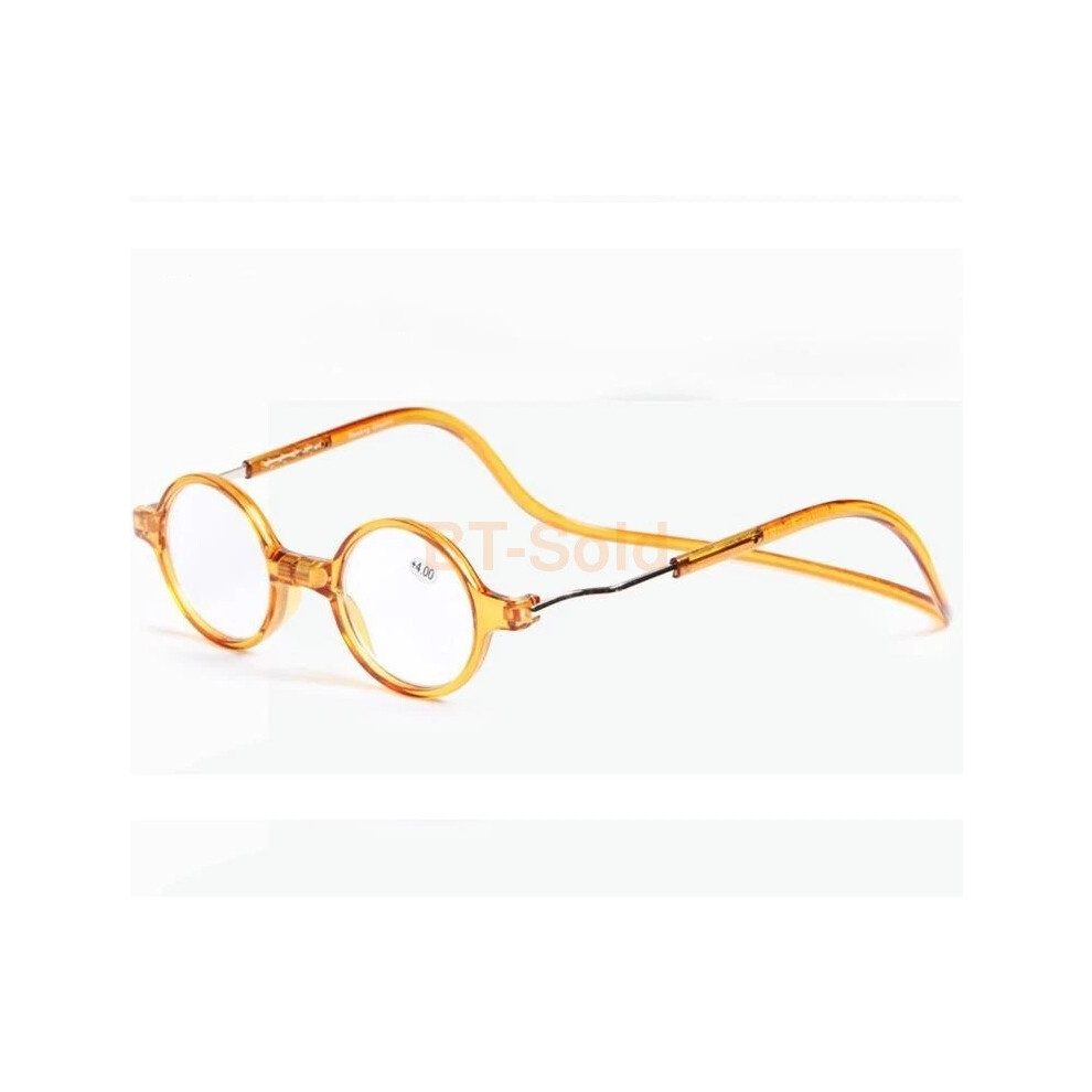 (Yellow, +2.5) +1.0~+4.0 Folding Magnetic Reading Glasses Snap Click Front Neck Hanging Glasses