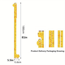 (Yellow) Adorable Giraffe Growth Chart Stickers - Easy Peel & Stick, Colorful PVC Measure Ruler with a Tail for Bedroom, Nursery, Giraffe Decor